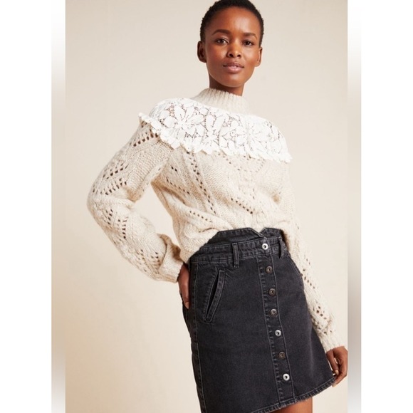 Pilcro and the Letterpress Dresses & Skirts - Pilcro‎ Anthropologie Black Denim A-Line Paperbag High Waist Skirt Women's 12
